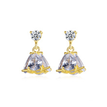 Attractive Clear CZ 14K Gold Plated Silver Ear Drop Earrings